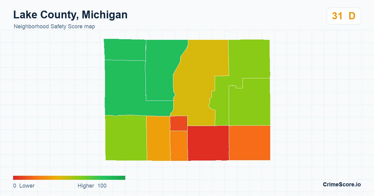 Lake County, Michigan neighborhood Safety Score map by Census block group