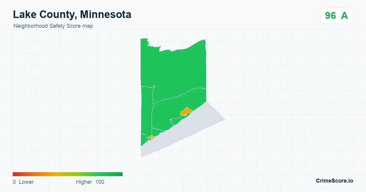 Lake County, Minnesota neighborhood Safety Score map by Census block group