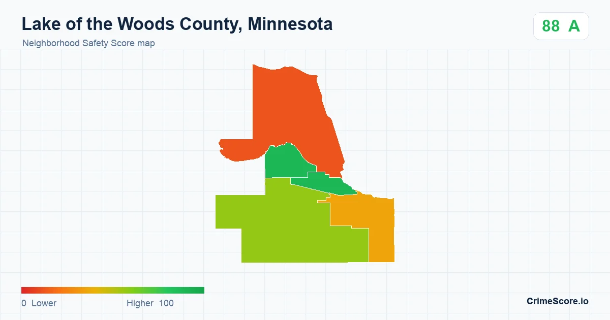 Lake of the Woods County, Minnesota neighborhood Safety Score map by Census block group
