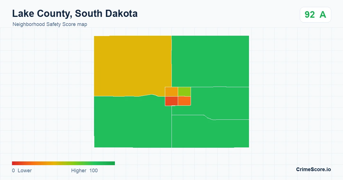 Lake County, South Dakota neighborhood Safety Score map by Census block group