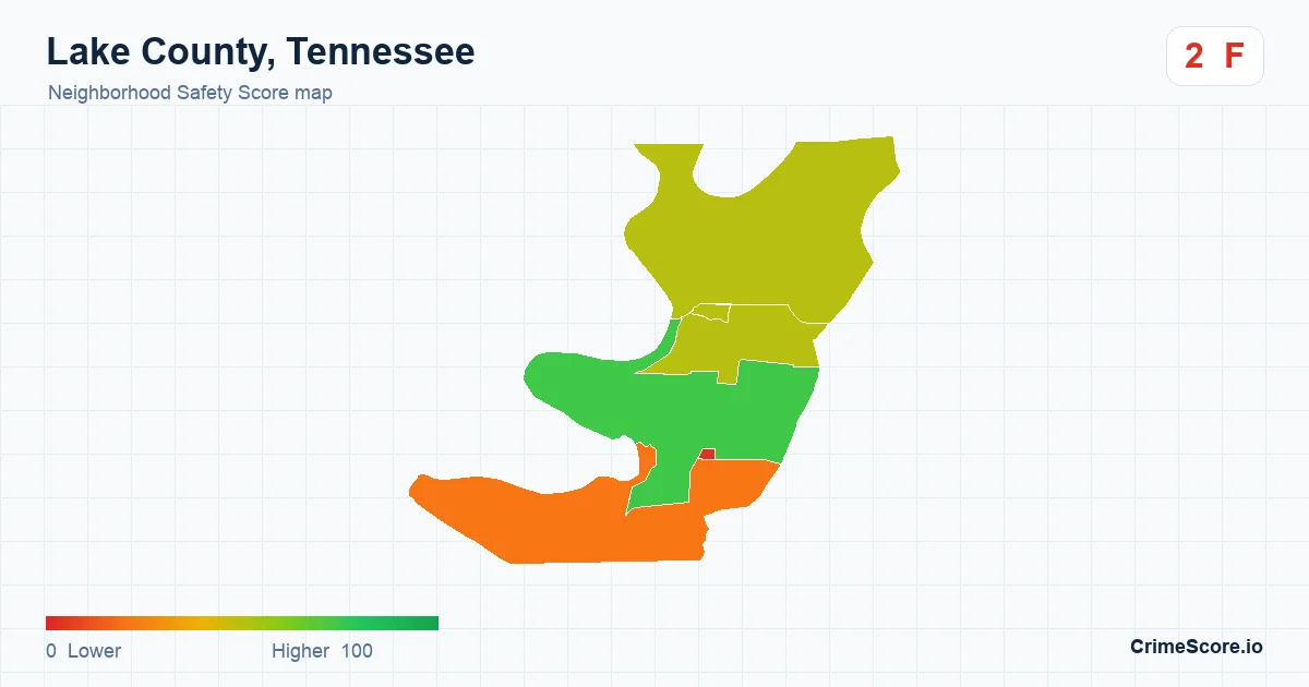 Lake County, Tennessee neighborhood Safety Score map by Census block group