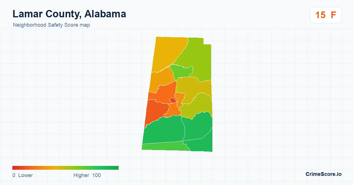 Lamar County, Alabama neighborhood Safety Score map by Census block group