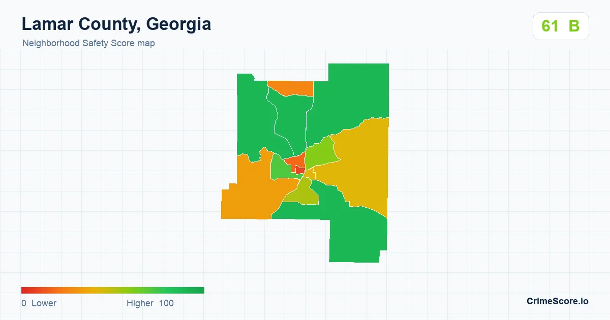 Lamar County, Georgia neighborhood Safety Score map by Census block group