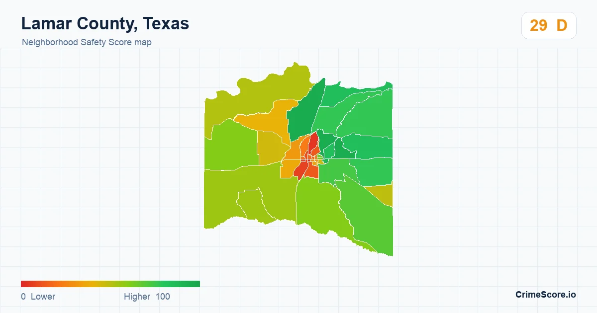 Lamar County, Texas neighborhood Safety Score map by Census block group