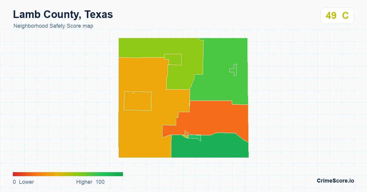 Lamb County, Texas neighborhood Safety Score map by Census block group