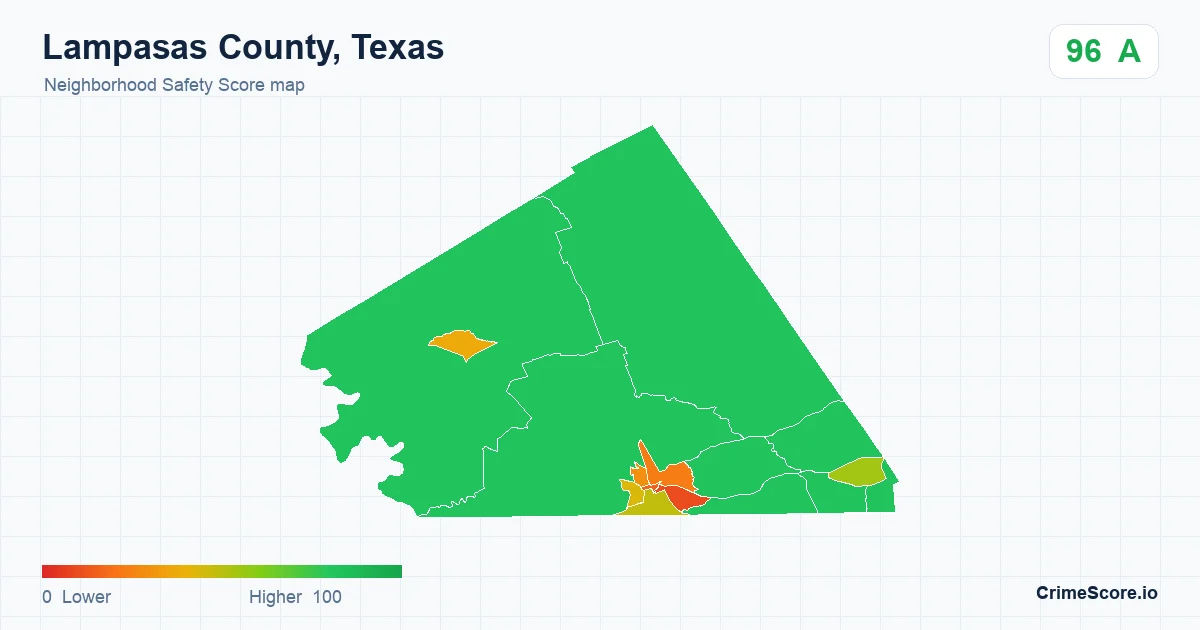 Lampasas County, Texas neighborhood Safety Score map by Census block group