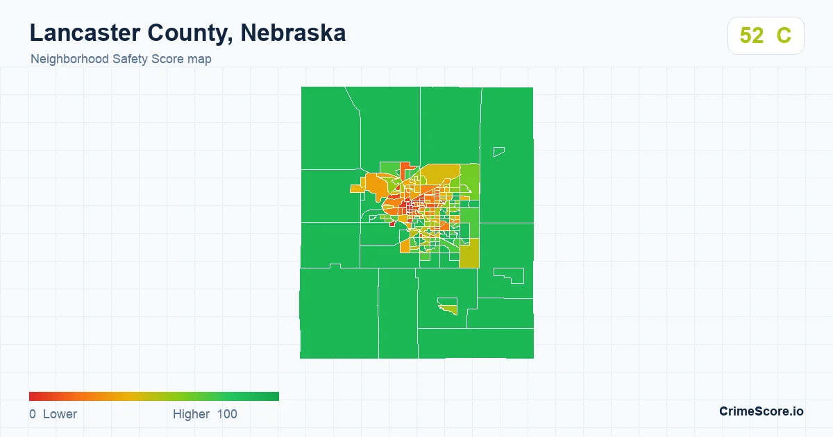 Lancaster County, Nebraska neighborhood Safety Score map by Census block group