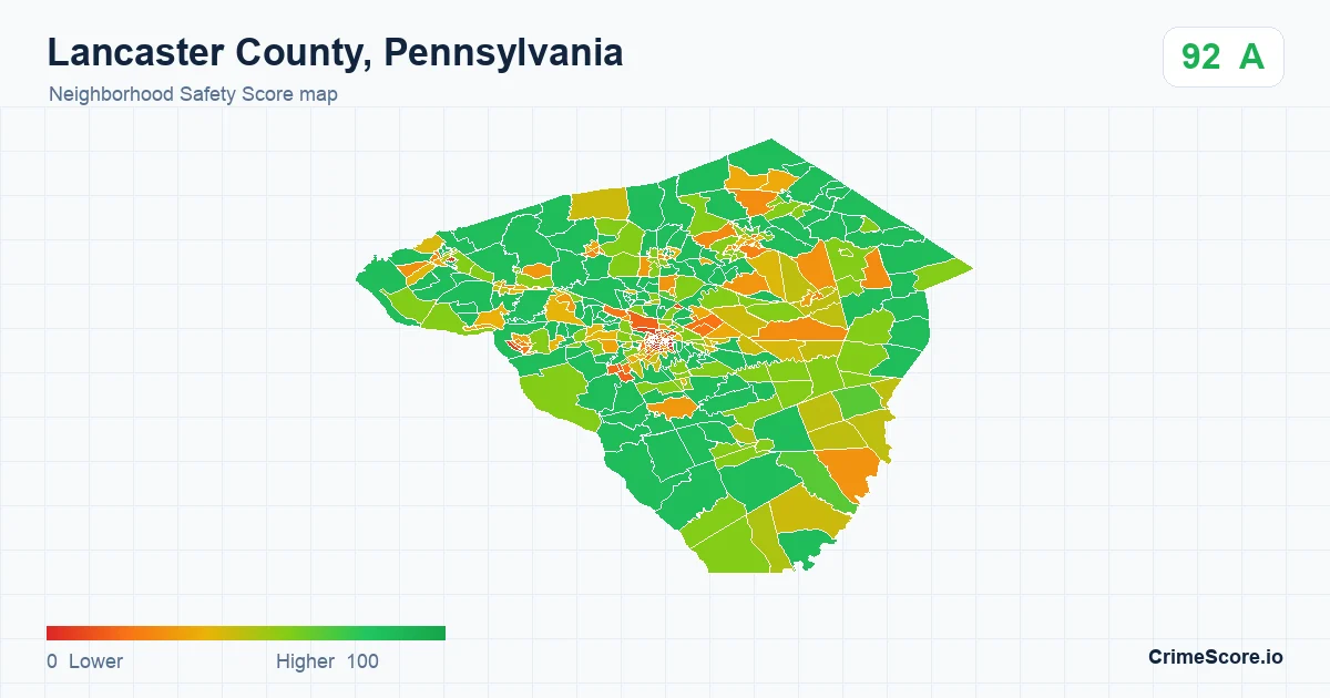 Lancaster County, Pennsylvania neighborhood Safety Score map by Census block group