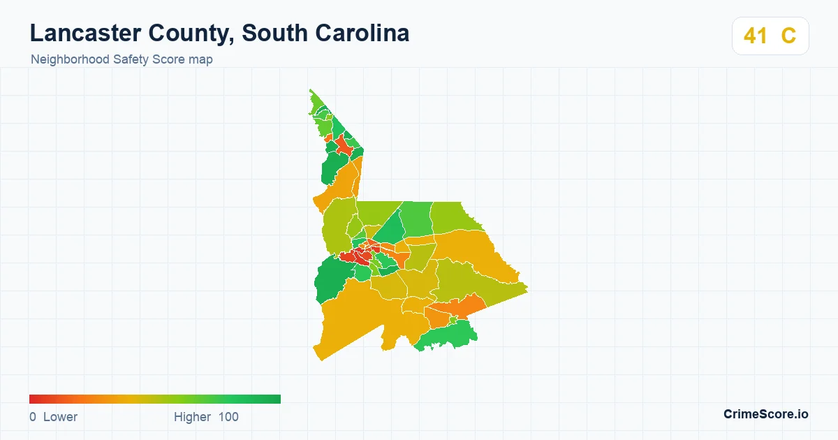 Lancaster County, South Carolina neighborhood Safety Score map by Census block group