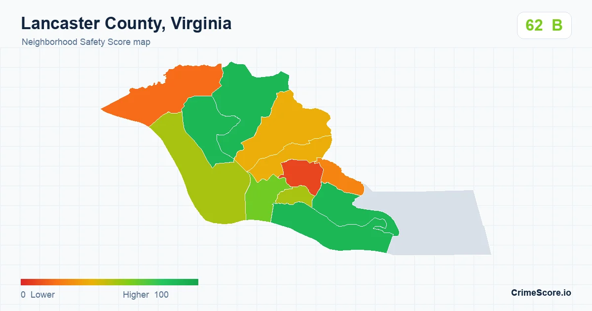 Lancaster County, Virginia neighborhood Safety Score map by Census block group