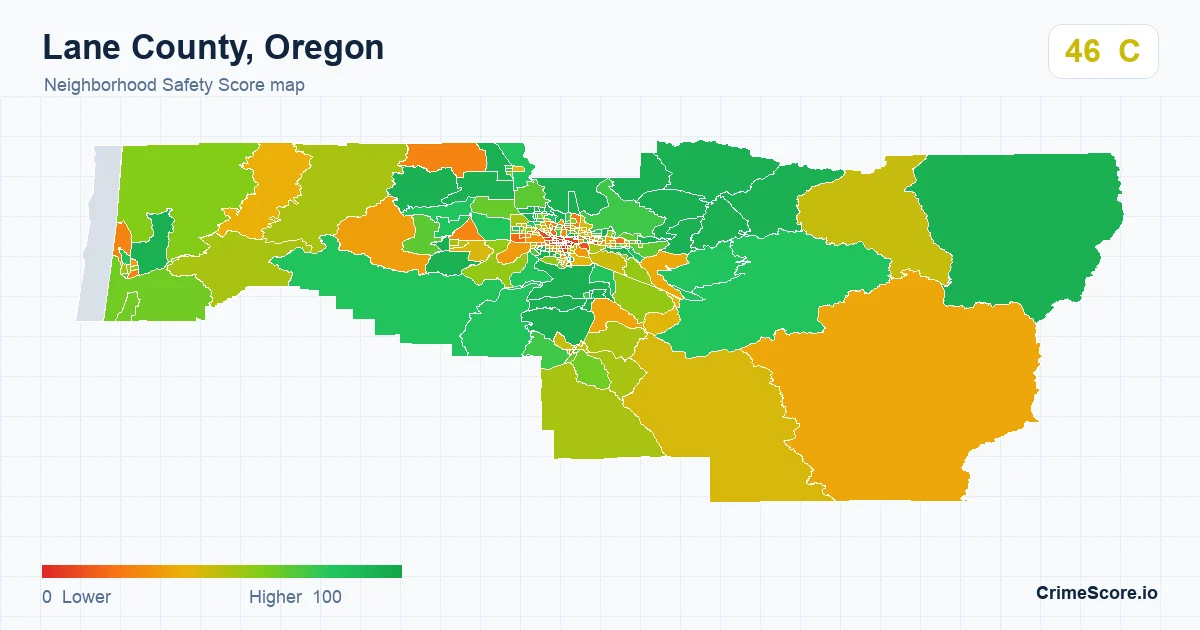Lane County, Oregon neighborhood Safety Score map by Census block group