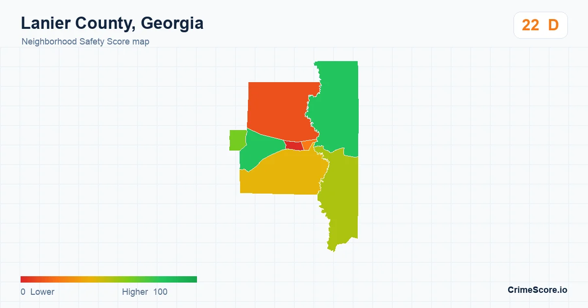 Lanier County, Georgia neighborhood Safety Score map by Census block group
