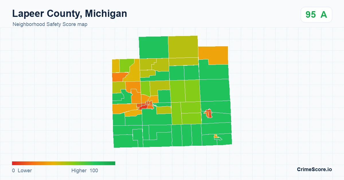 Lapeer County, Michigan neighborhood Safety Score map by Census block group