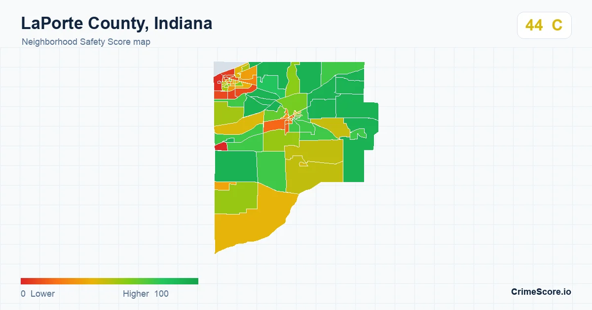 LaPorte County, Indiana neighborhood Safety Score map by Census block group