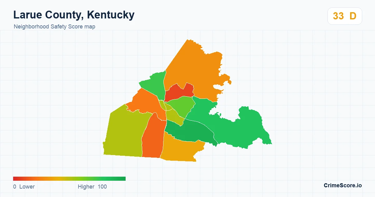 Larue County, Kentucky neighborhood Safety Score map by Census block group