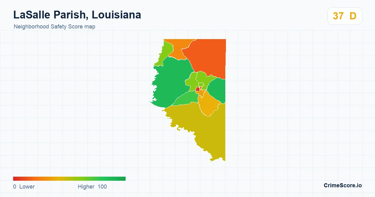 LaSalle Parish, Louisiana neighborhood Safety Score map by Census block group