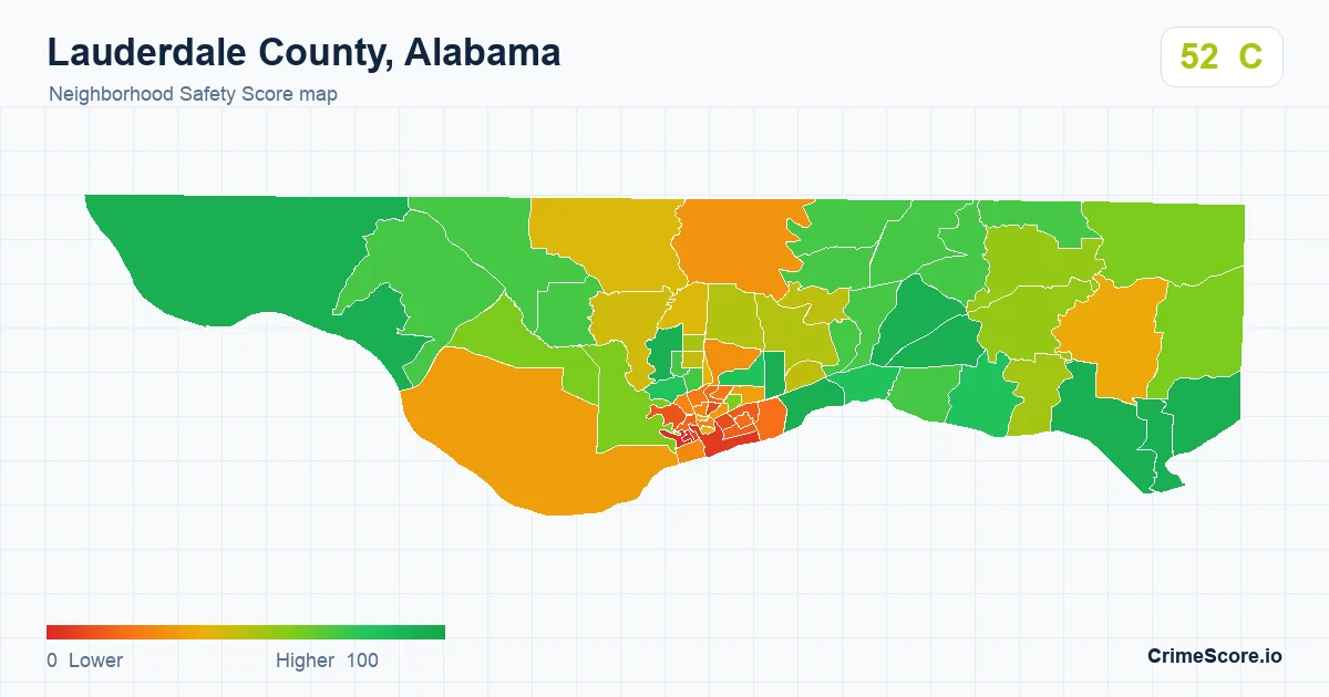 Lauderdale County, Alabama neighborhood Safety Score map by Census block group