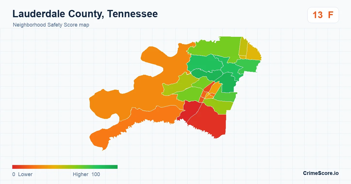 Lauderdale County, Tennessee neighborhood Safety Score map by Census block group
