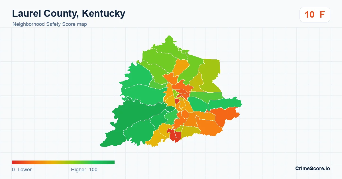 Laurel County, Kentucky neighborhood Safety Score map by Census block group