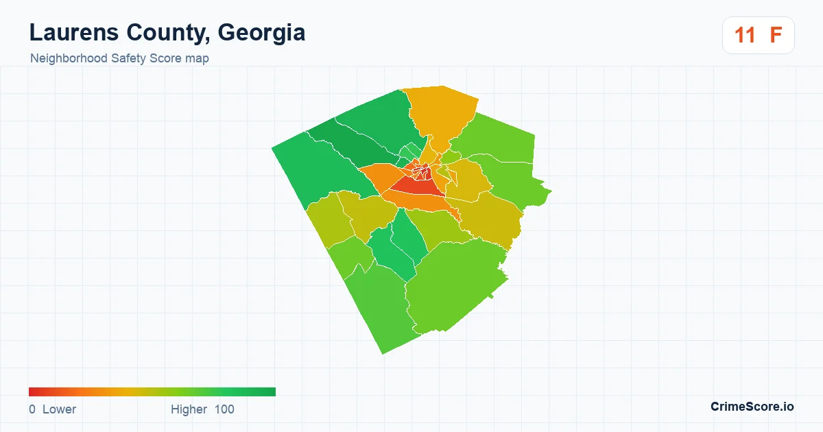 Laurens County, Georgia neighborhood Safety Score map by Census block group
