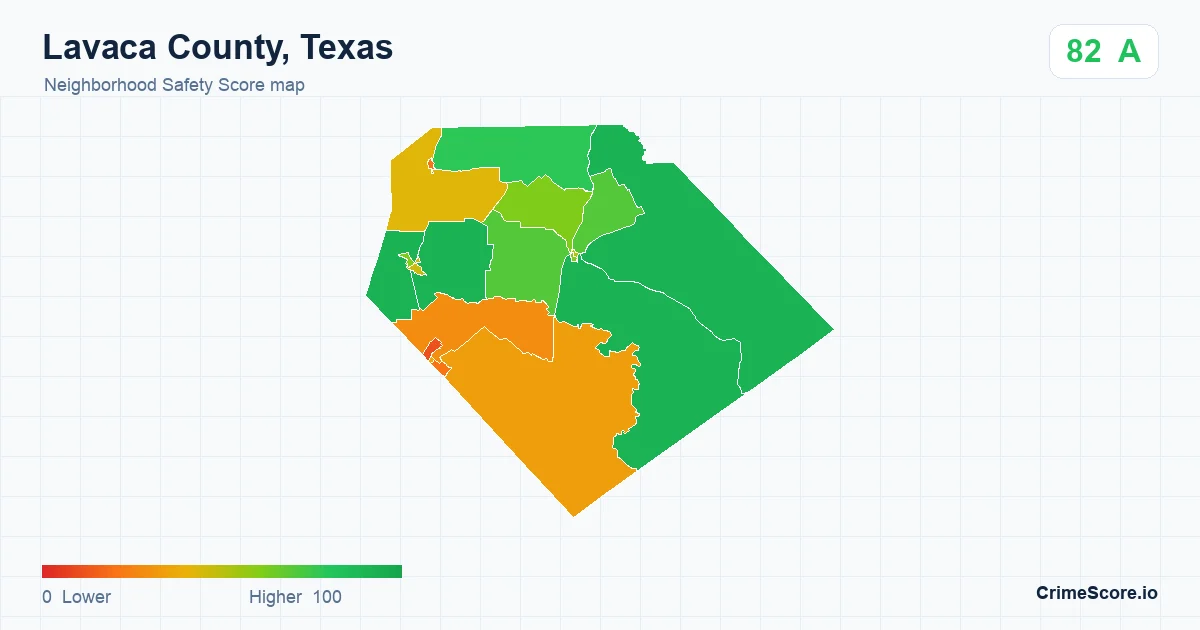 Lavaca County, Texas neighborhood Safety Score map by Census block group