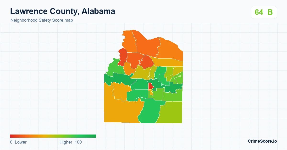 Lawrence County, Alabama neighborhood Safety Score map by Census block group