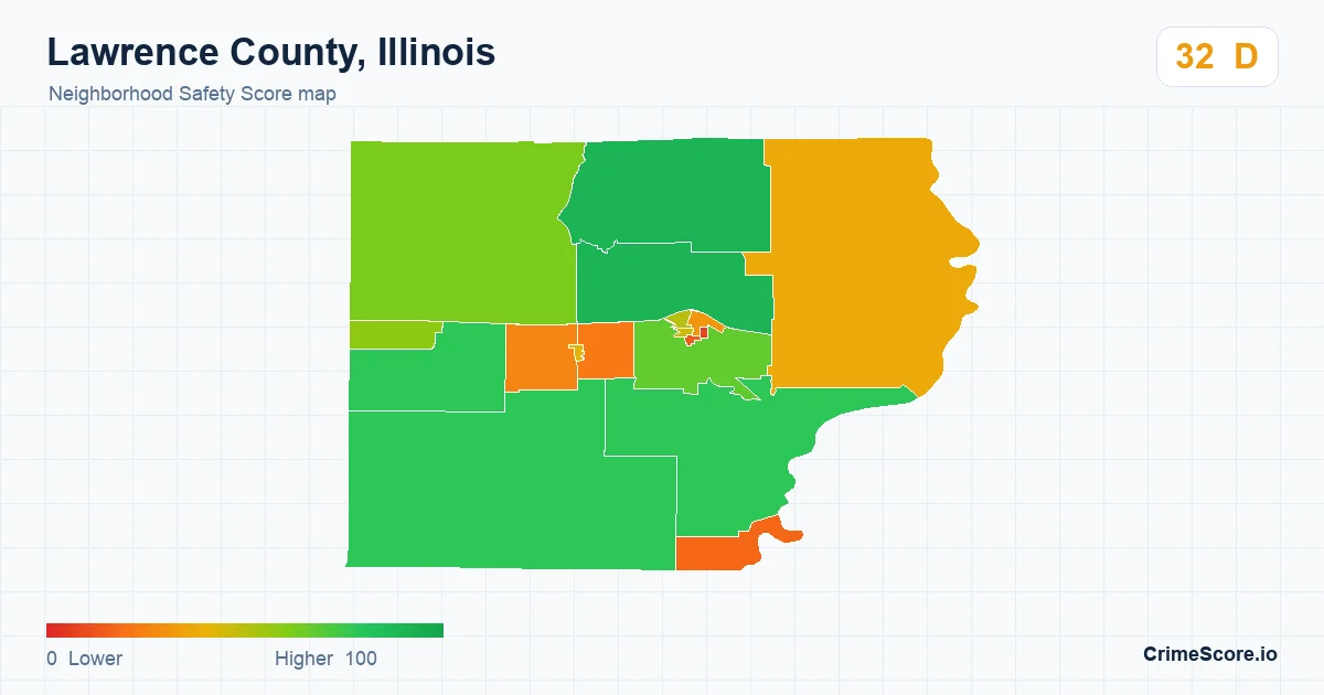Lawrence County, Illinois neighborhood Safety Score map by Census block group