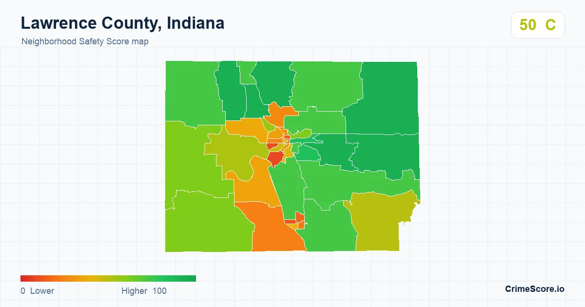 Lawrence County, Indiana neighborhood Safety Score map by Census block group