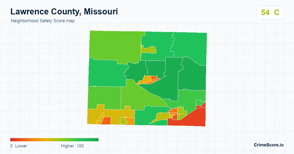 Lawrence County, Missouri neighborhood Safety Score map by Census block group