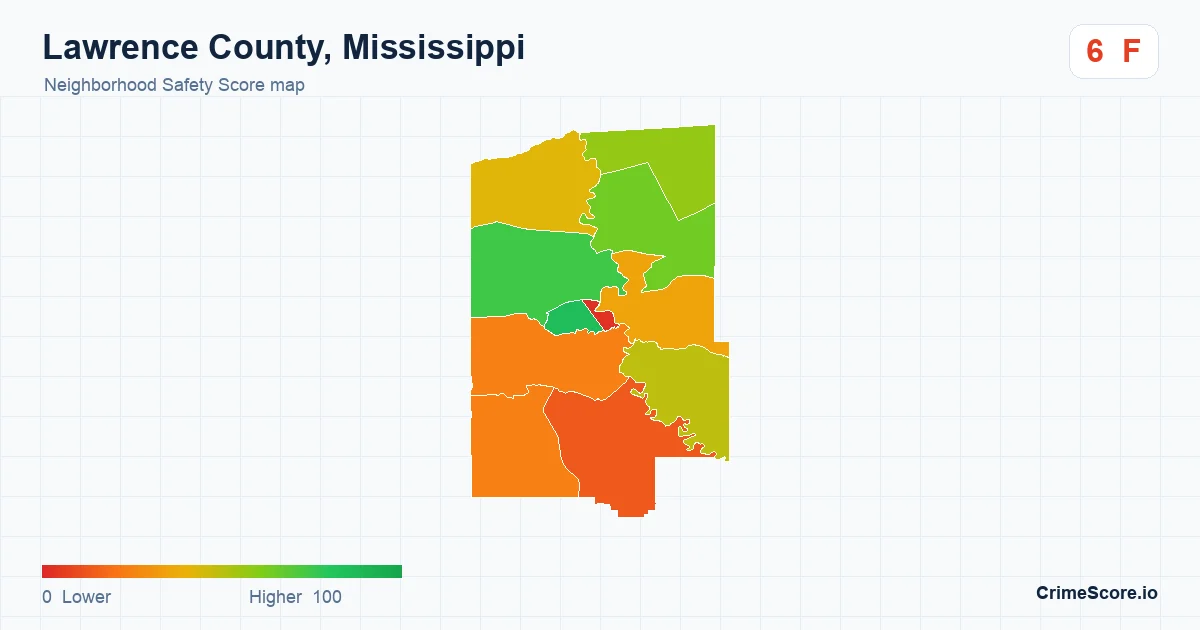 Lawrence County, Mississippi neighborhood Safety Score map by Census block group