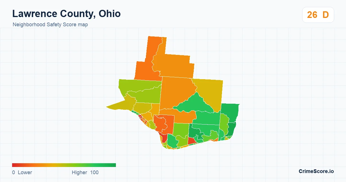 Lawrence County, Ohio neighborhood Safety Score map by Census block group