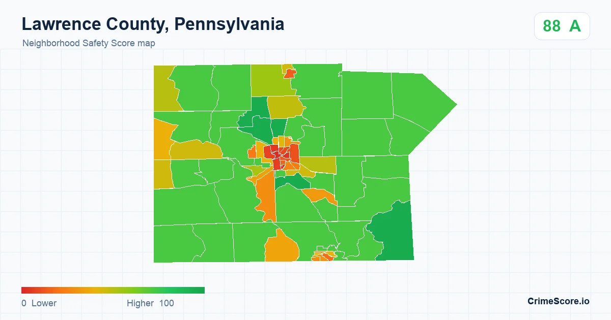 Lawrence County, Pennsylvania neighborhood Safety Score map by Census block group