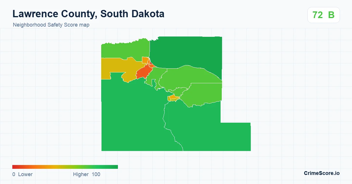 Lawrence County, South Dakota neighborhood Safety Score map by Census block group