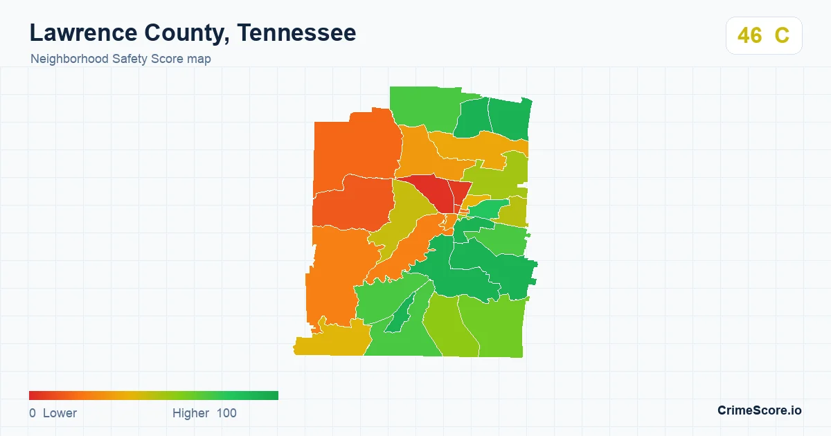 Lawrence County, Tennessee neighborhood Safety Score map by Census block group