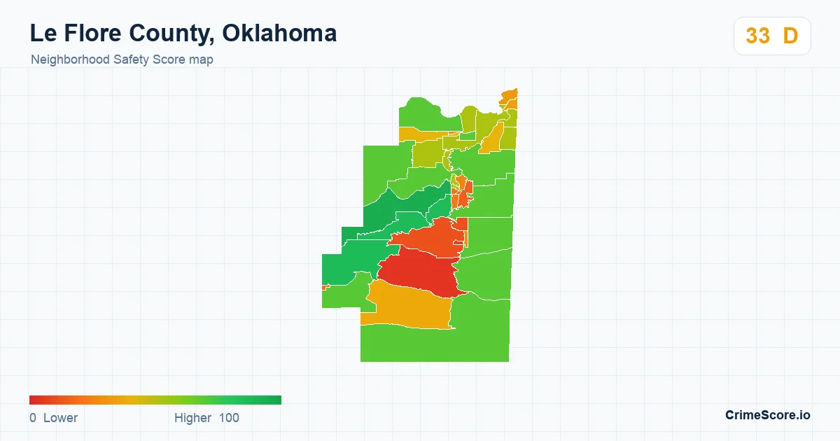 Le Flore County, Oklahoma neighborhood Safety Score map by Census block group