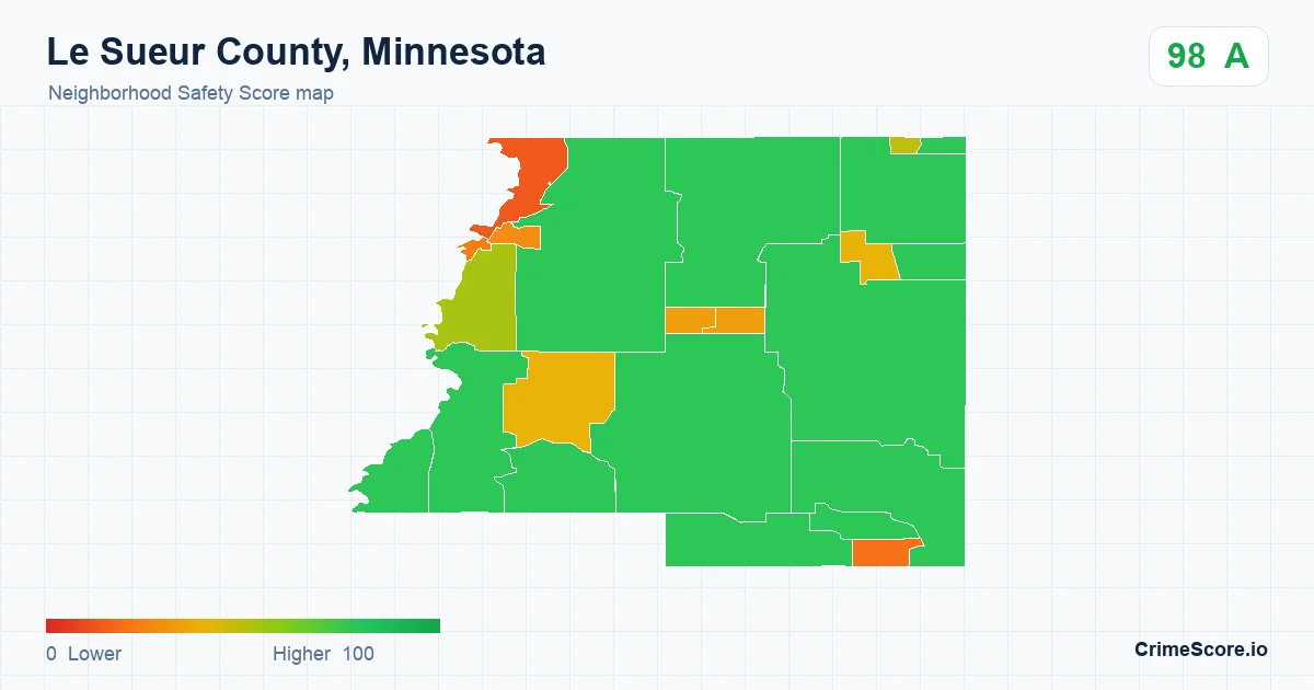Le Sueur County, Minnesota neighborhood Safety Score map by Census block group