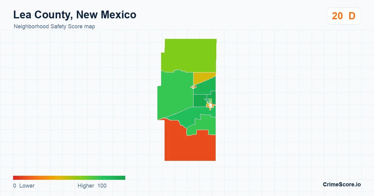 Lea County, New Mexico neighborhood Safety Score map by Census block group