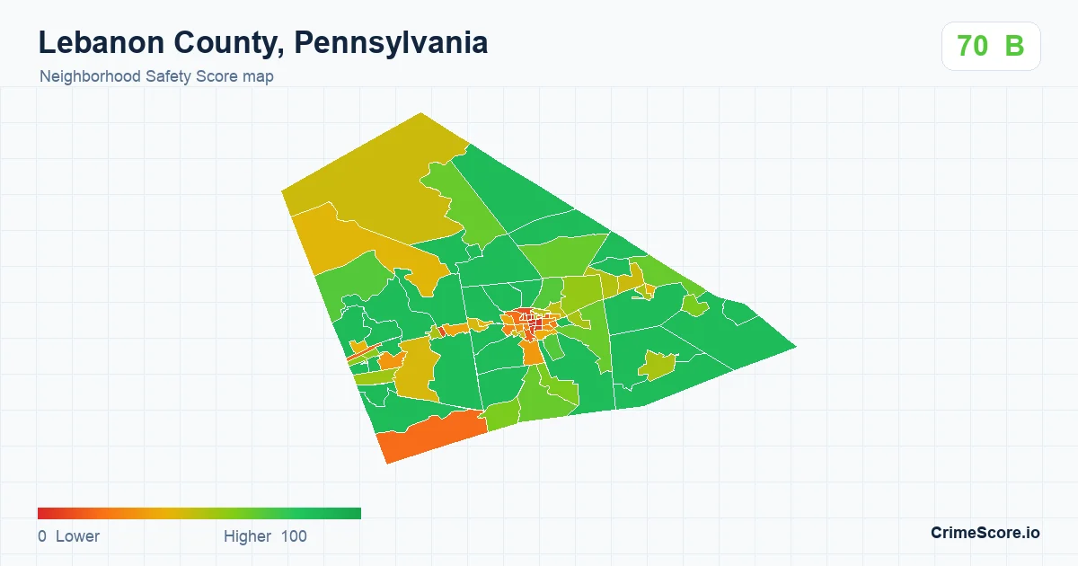 Lebanon County, Pennsylvania neighborhood Safety Score map by Census block group