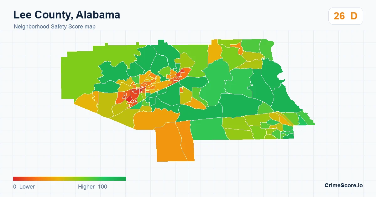 Lee County, Alabama neighborhood Safety Score map by Census block group