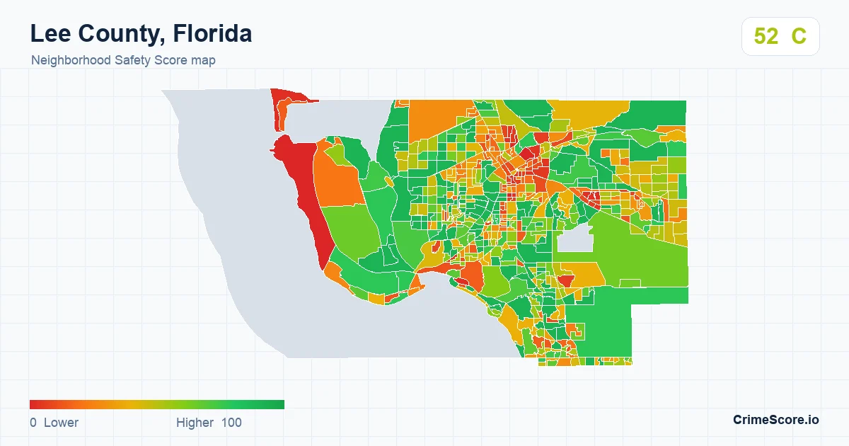 Lee County, Florida neighborhood Safety Score map by Census block group