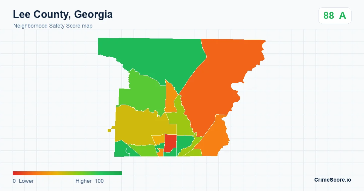 Lee County, Georgia neighborhood Safety Score map by Census block group