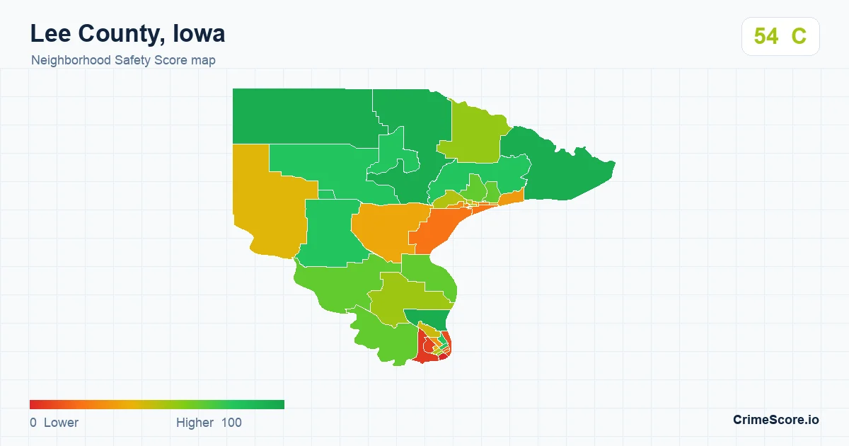 Lee County, Iowa neighborhood Safety Score map by Census block group