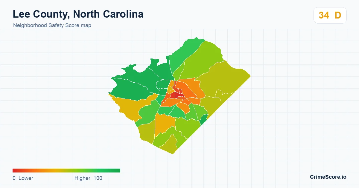 Lee County, North Carolina neighborhood Safety Score map by Census block group