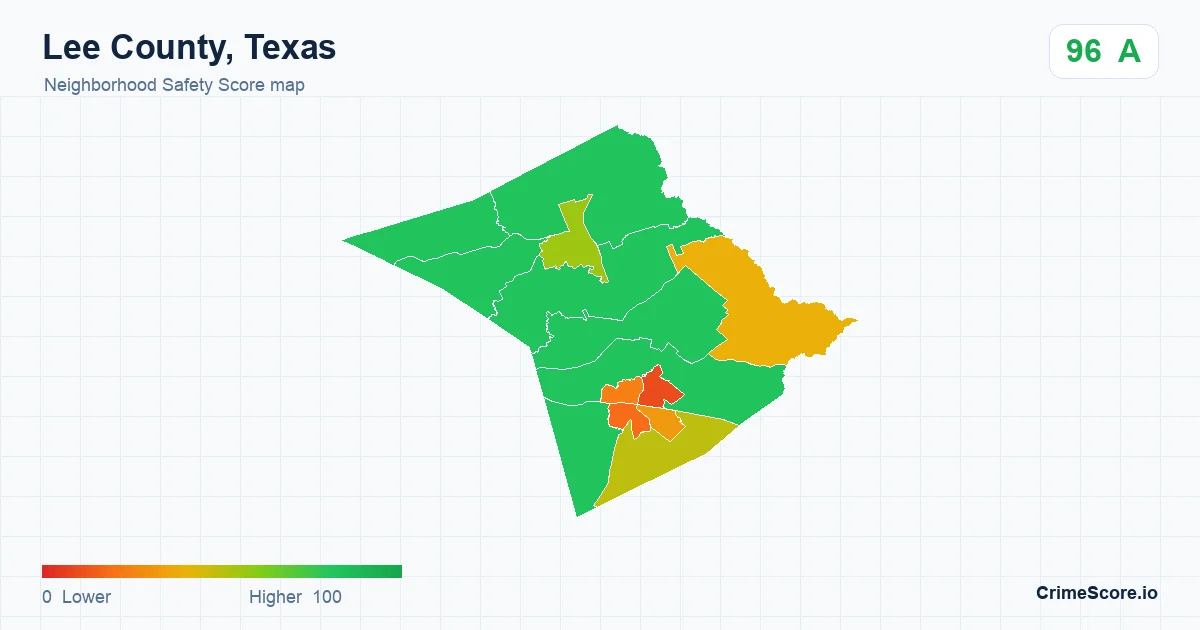 Lee County, Texas neighborhood Safety Score map by Census block group