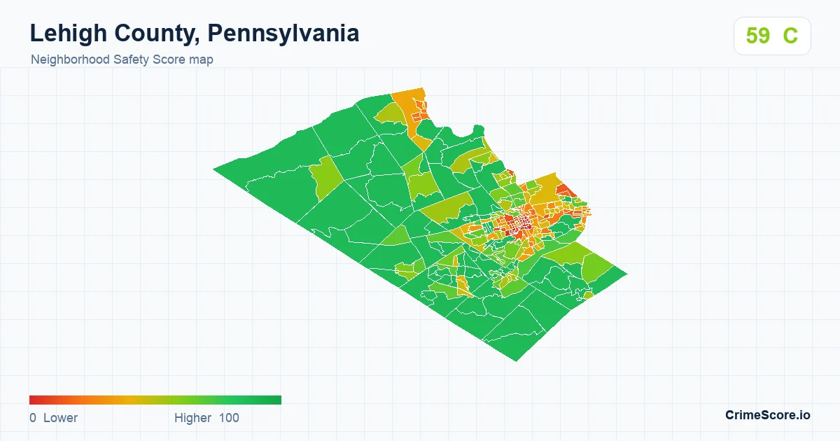 Lehigh County, Pennsylvania neighborhood Safety Score map by Census block group
