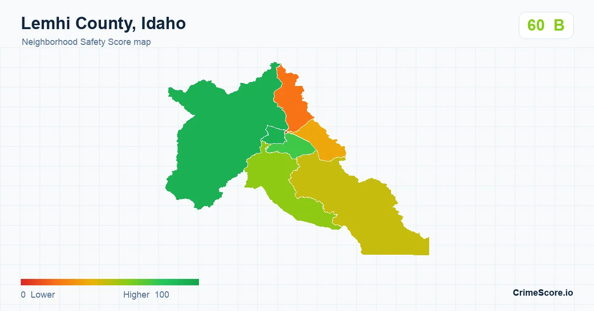 Lemhi County, Idaho neighborhood Safety Score map by Census block group