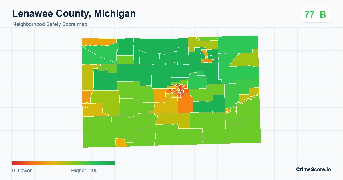 Lenawee County, Michigan neighborhood Safety Score map by Census block group