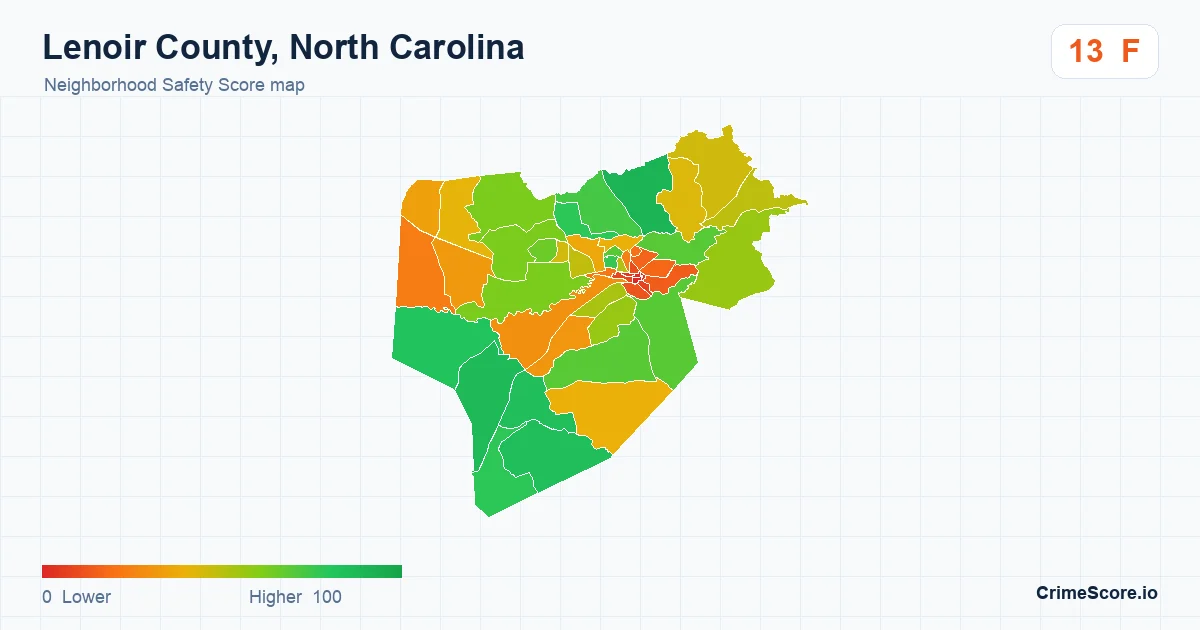 Lenoir County, North Carolina neighborhood Safety Score map by Census block group