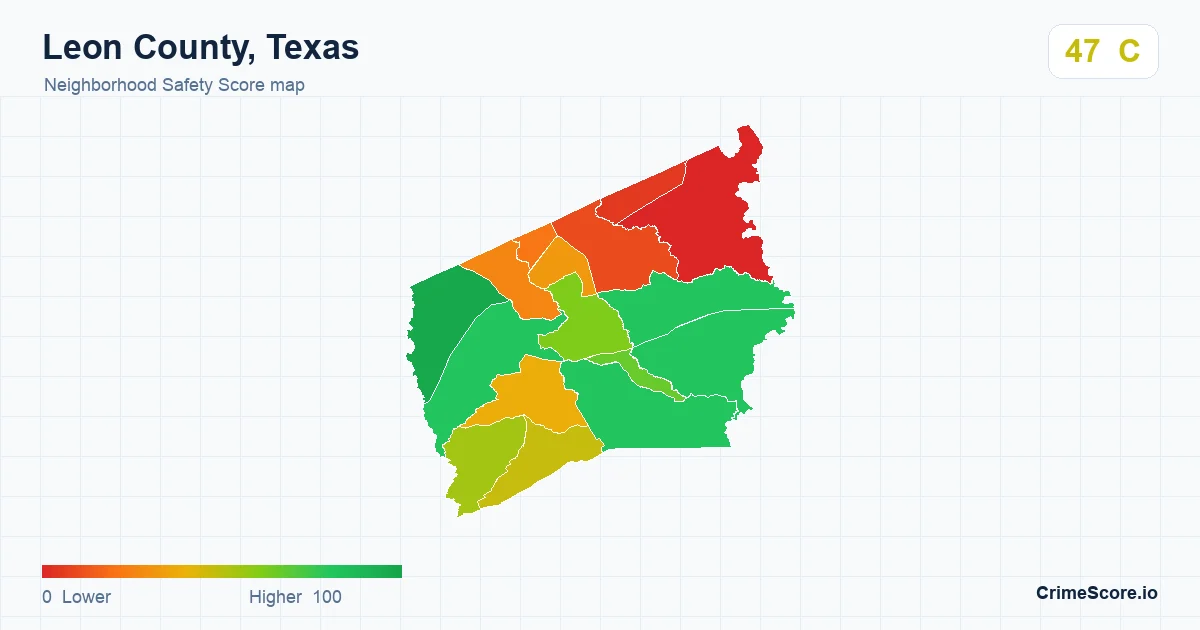 Leon County, Texas neighborhood Safety Score map by Census block group