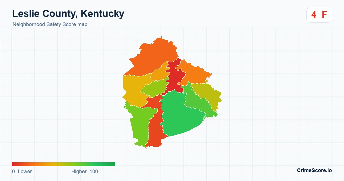 Leslie County, Kentucky neighborhood Safety Score map by Census block group